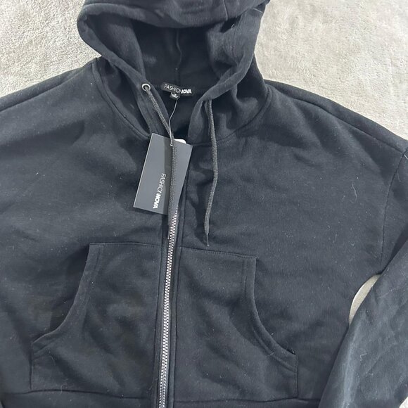 Fashion Nova Crop tops Sweater Size S Black / Blue  Front Pocket Zip up - Picture 6 of 9